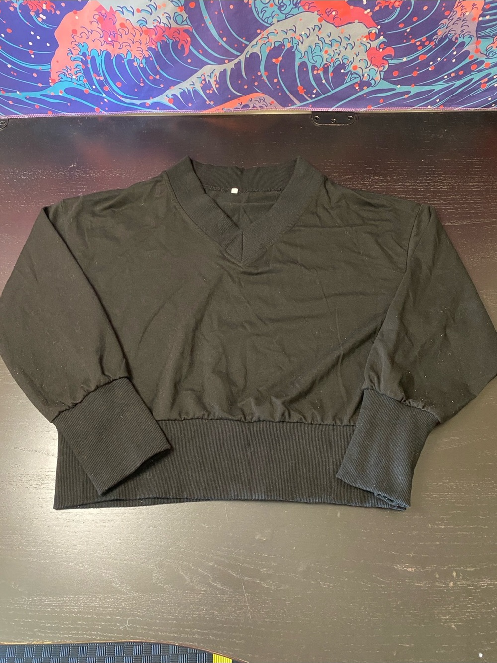 Black Cropped V-Neck Sweatshirt